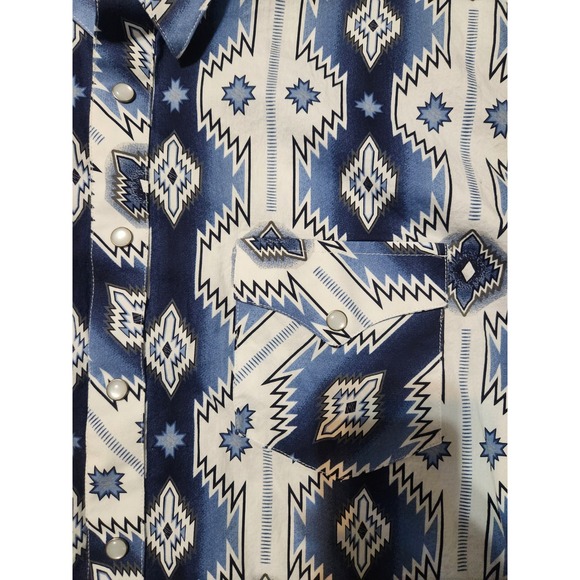 Rock & Roll XXL Denim Modern Fit Western Aztec Long Sleeve Button Down Shirt - Picture 3 of 7
